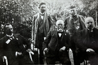 Standing grandfather Josef Winkler with moustache and stick, sitting in the middle Alois Jirásek