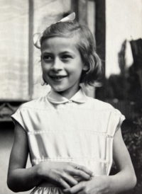Helena at her first Holy Communion, ("my mother made my dress from ribbons, she used to  link it with lace...")