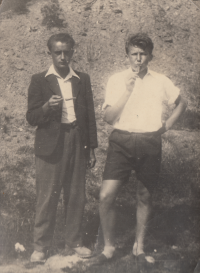 Jan Vlach (left) in his second year as an apprentice baker in Kyje near Prague, 1948.