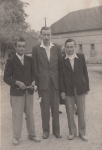 Jan Vlach (left) in his first year as an apprentice baker in Kyje near Prague, 1947.