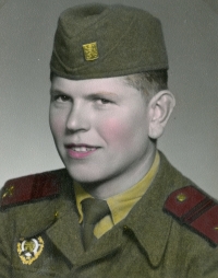 Military photograph of Josef Prejda, this time with his rank on the tabs, 1957