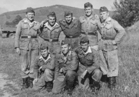 Josef Prejda (far right) during his first year of military service in Slovakia, 1956