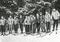 Co-workers from Vítkovice Ironworks on holiday in Bílá in the 1950s or 1960s. Josef Prejda is standing third from the left