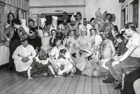 Co-workers from Vítkovice Ironworks on holiday at the company's resort in Bílá, 1950s or 1960s. The photo shows a themed fancy dress evening where everyone made their costumes from what they brought with them.