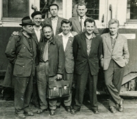 Classmates from the evening technical school Josef Prejda attended in 1958-1960. Josef Prejda is standing in the middle with his white collar open