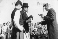 Amateur theatre performance on May Day in Uhlířov in 1961. From left: Jan Tichý, Ladislav Tichý and Josef Prejda