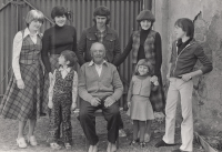 Vladimír Knob's father Josef with his grandchildren during his 70th birthday party in Moravice, 1981