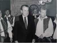 President Nixon (left) with a folk music band; 1972