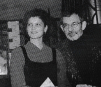 With Iva Bittová durig the launch of their shared Echoes CD, 2001
