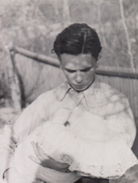 Josef Tomčík with his first-born daughter Blanka, Radčice