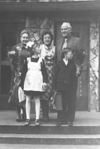 With brother in front of the school, 1983