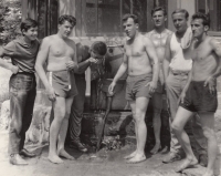 Vladimír Knob (second left) with his brother and friends in Jánské Koupele, 1960s