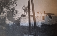 Destroyed houses in Bousín, 1945