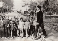 Peace Run in České Velenice, on the right, father of the witness, 1983