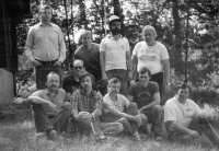 Václav Dosoudil in the front row, second from the right, with participants of DX Camp in Sloup near Nový Bor