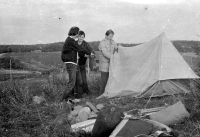 Building a tent for the listening expedition. Václav Dosoudil in the middle, Rügen, late 70s/early 1980s.