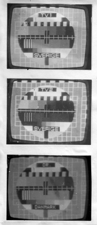 Swedish and Danish TV monoscopes captured by Soviet portable TV set Shilelis during a listening expedition of Czechoslovak DX Club in Rügen, German Democratic Republic, late 70s/early 1980s 