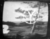 A monitor apparently from Danish television photographed during a listening expedition, Rügen, late 70s/early 1980s 