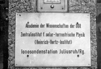 A sign marking the entrance to the ionosphere research station, Rügen, late 70s/early 1980s 