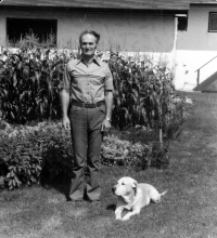 Jindřich Goba in front of his teacher house in Canada