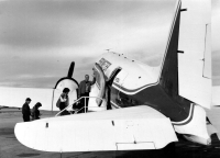 Jindřich Goba boarding a plane in Canada