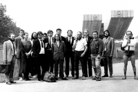 Fun reunion of dissidents at the Ostrava-Opava Operation Memorial in Hrabyně in the late 1980s. Left to right: Ctibor Navrátil, Petr Šulák with wife Pavla, Jaromír Piskoř (with glasses), Ivo Mludek, Lumír Salzmann, Petr "Sony" Sonnenstein from Krnov, Zdeněk Kubica, Milan "Skorča" Skorčák, and Petr Strnadel second from right. Holding a camera is Oldřich Honěk from Hlučín who was about to film the StB officers who filming the event's participants