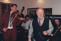 Jiri Severin's birthday, pictured with bandleader Josef Kučera, Zlín, 1990s