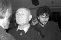 Bohumil Hrabal in a picture taken by Ctibor Navrátil during the celebration of Egon Bondy's sixtieth birthday