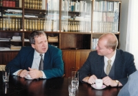 Bohuslav Sobotka with headmaster Jiří Vlček on a visit to the grammar school in Bučovice