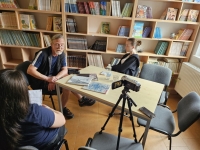 Tomáš Hudec with the student team during the recording for the project The Stories of Our Neighbours
