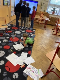 Team of pupils preparing the script - Marek Süss in front
