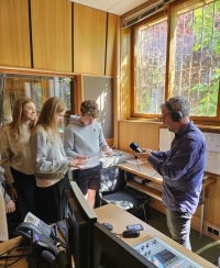 An interview at a radio station
