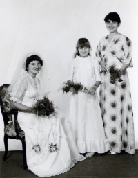 Anna Ondračková as maid of honour at her cousin's wedding in Nová Lhota, 1981