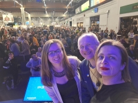 From left to right: Yevheniia Kuznetsova, Eero Balk, Natalia Teramae (curator of the Ukrainian program) at the Helsinki Book Fair, October 2024