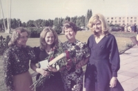 Eva Šestáková (second from the left), her mother (third from the left) and friends from graduation, 1968