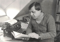 Milan Hrabal in his attic study, 1984