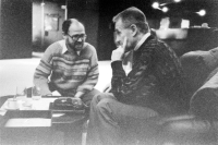 Archival photo from the restored editorial office of Lidové noviny, December 1989 to March 1990, left Jaroslav Veis