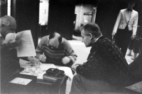 Archival image from the restored editorial office of Lidové noviny, December 1989 to March 1990, centre Jaroslav Veis