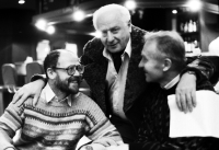 Archive photo from the restored editorial office of Lidové noviny, December 1989 to March 1990, left Jaroslav Veis, centre Arnošt Lustig