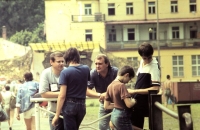 With friends in Sušice at the Otava Hotel, 1990s