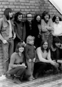 Josef Olšanský (bottom right) with other dissidents in Nové Město pod Smrkem, 1978