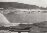 Filling of the Josefův Důl Waterworks Reservoir. On the picture - shaft spillway and footbridge to the combined building, around 1981