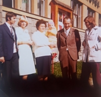 Jiří Pešek, Marie Pešková, her mother holding her elder granddaughter, and her father, Volary, 1970s