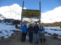 With her husband (centre) and friends at Annapurna Base Camp, Nepal, 2016
       
