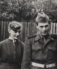 With her husband at a time when he had to serve his military duty, the 1950s