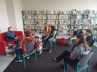 Eva Šestáková during the interview for the Stories of Our Neighbours project