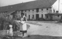 Photographs of Eva Šestáková and her mother Květa Šestáková at the farm in Zahájí, 1949/1950