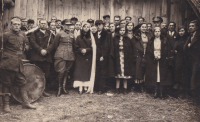 A wedding party (newlyweds unknown) in Martinovka, Volhynia at the time it was part of Poland, 1930s