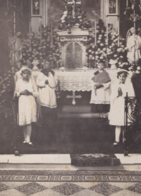 Children from Martinovka during a service in the neighbouring Hrušvice, Volhynia, 1940s