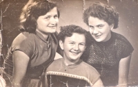 Helena Matrasová (left) with cousins, Slovakia, circa 1948